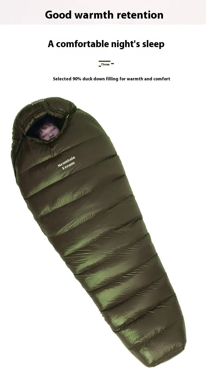 Ultralight mummy down-filled sleeping bag for adults, 400T nylon shell, white duck down fill, 210x80x50cm
