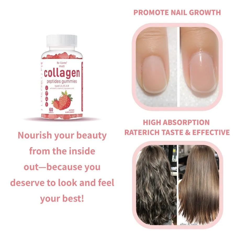 White Collagen Peptide Gummies dietary supplement for skin hair nails and joints
