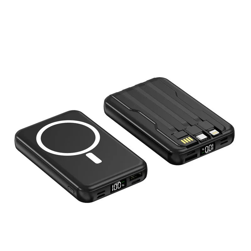 10000mAh magnetic wireless power bank with plastic case in black on a surface