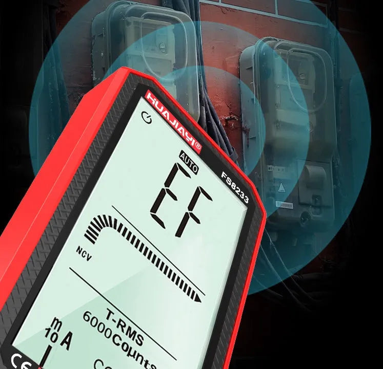 Large screen automatic digital multimeter in black, handheld design for electrical testing