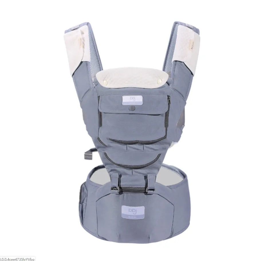 Breathable baby hip seat carrier in mint green with adjustable shoulder strap and waist stool