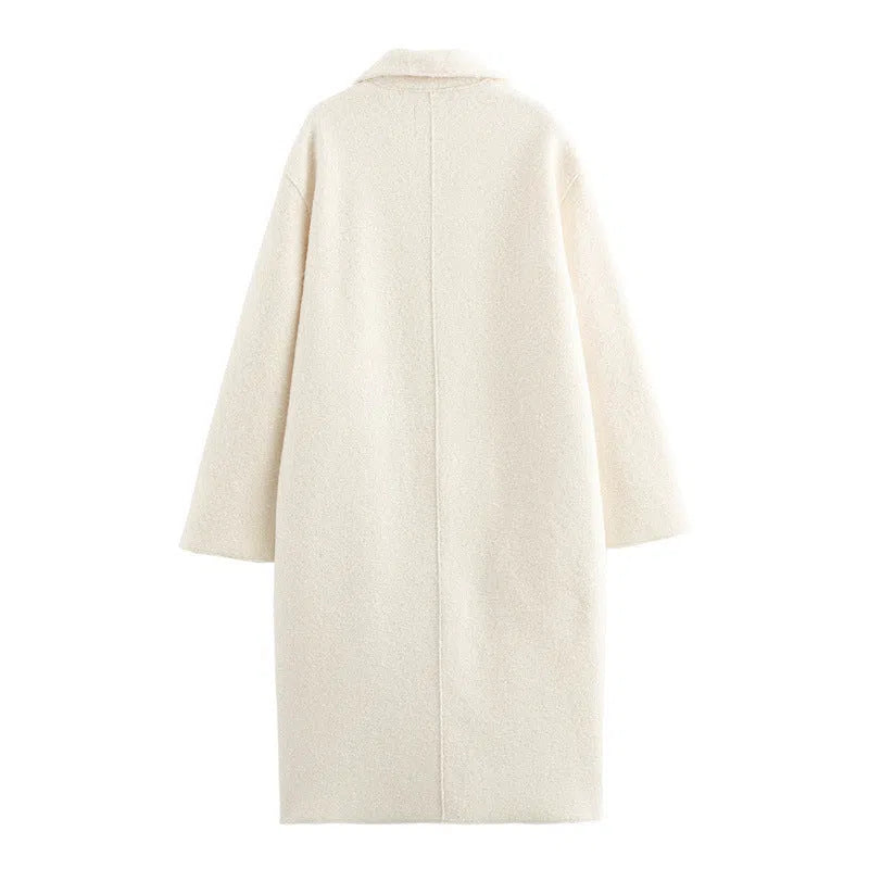 Women's long cashmere blend single-breasted lapel coat loose fit commuter thick winter coat picture colour Asian sizing