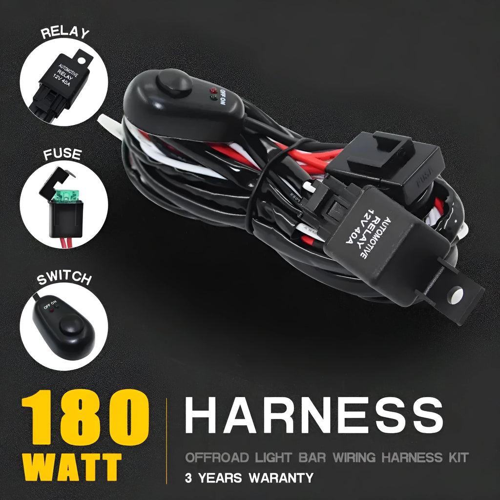 One drag two LED work light wiring harness with 2 metre silicone cable for automotive roof spotlight installations