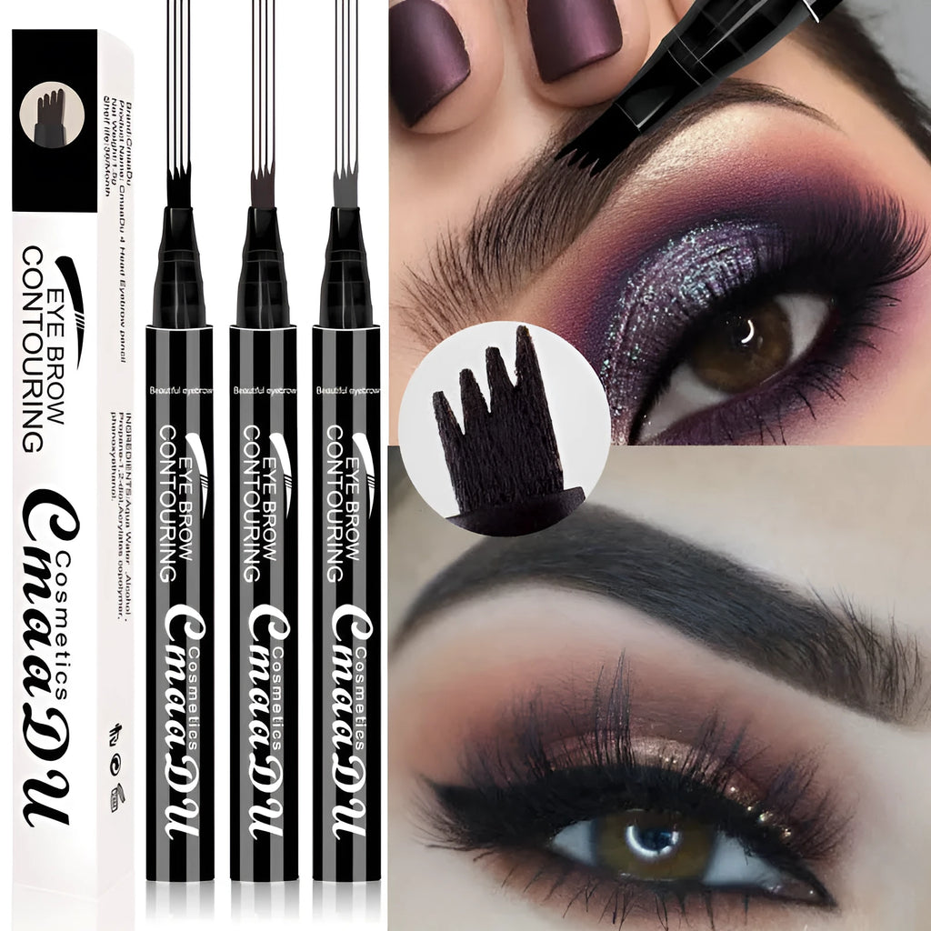 CmaaDu 4-Head Eyebrow Pencil in three shades black brown grey with four-point tip for precise brow application