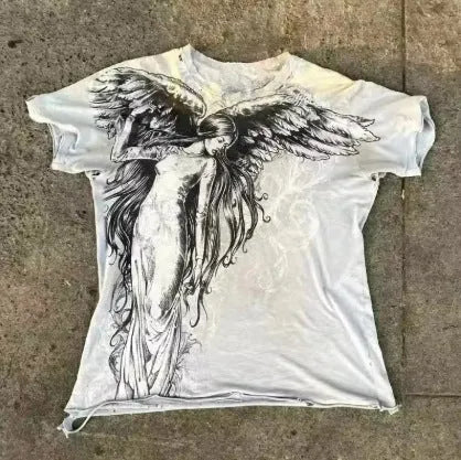 Men's gothic cartoon print short sleeve t-shirt in colour HQ929 on a hanger