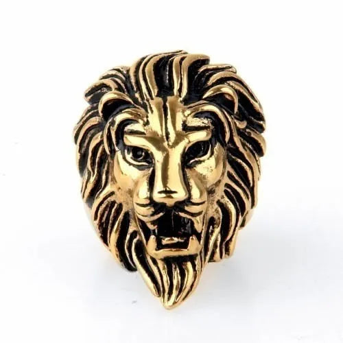 Personality punk lion head ring for men in alloy, available in gold and silver, geometric shape, sizes 7 to 15