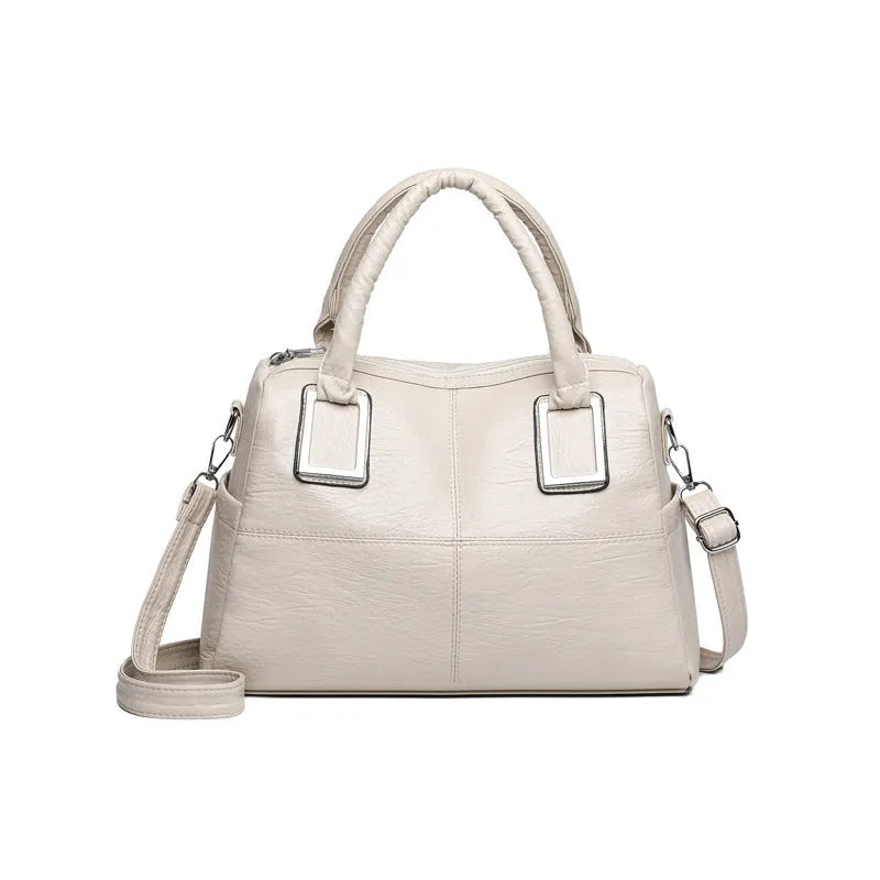 Women's horizontal square shoulder bag in wear-resistant material with interior phone and file compartments