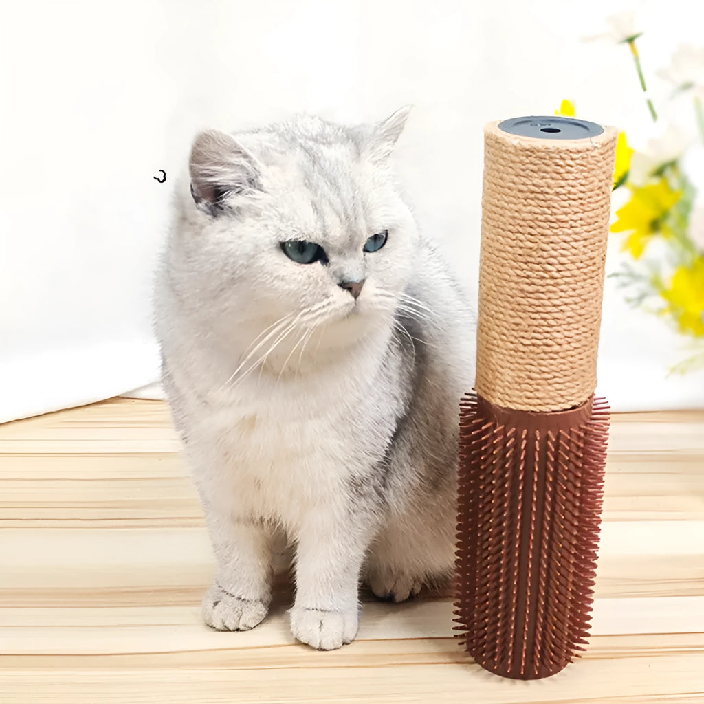 Brown sisal cat scratching post measuring 30cm tall with square base