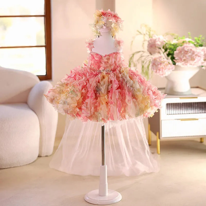 Pink girls French-style FARCENT princess dress with polyester fabric and Vinylon lining, eight height sizes available
