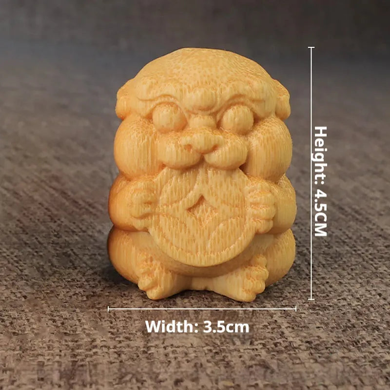 Solid bamboo carving ornament with Chinese coin design measuring 4.5cm height
