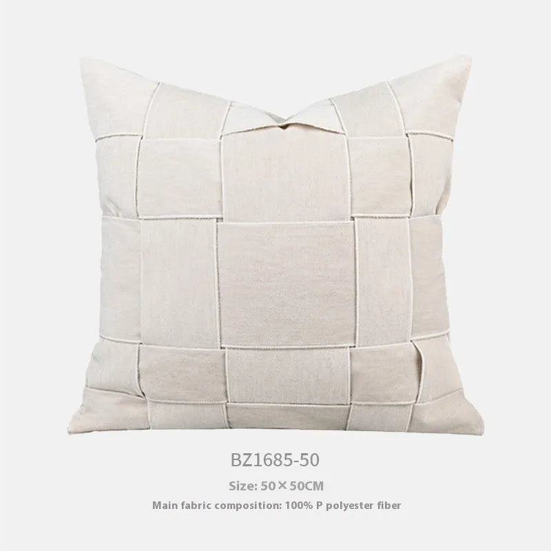 Square 50x50cm chenille woven decorative pillow in beige colour with textured fabric.