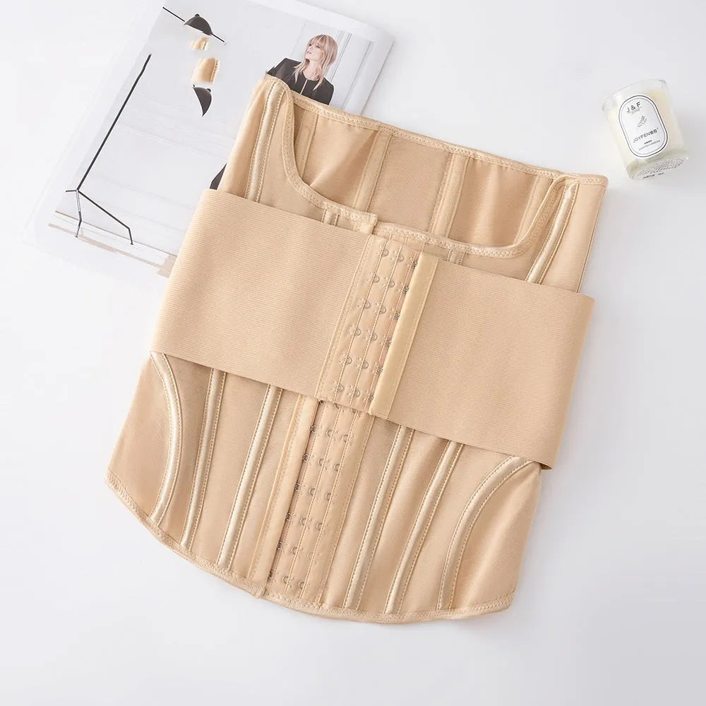 Apricot and black nylon waist training belt with adjustable tie on a white background