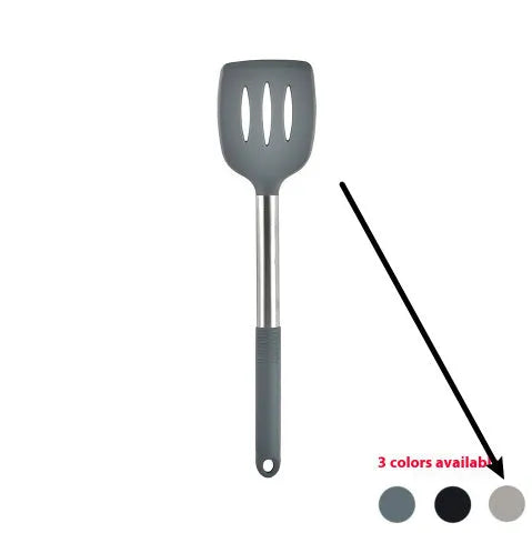 12 piece silicone kitchen utensil set with rotating storage bucket in black, dark grey or khaki colours