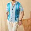 Short-sleeved knitted cardigan polo shirt with lapel collar in cotton-polyester blend fabric
