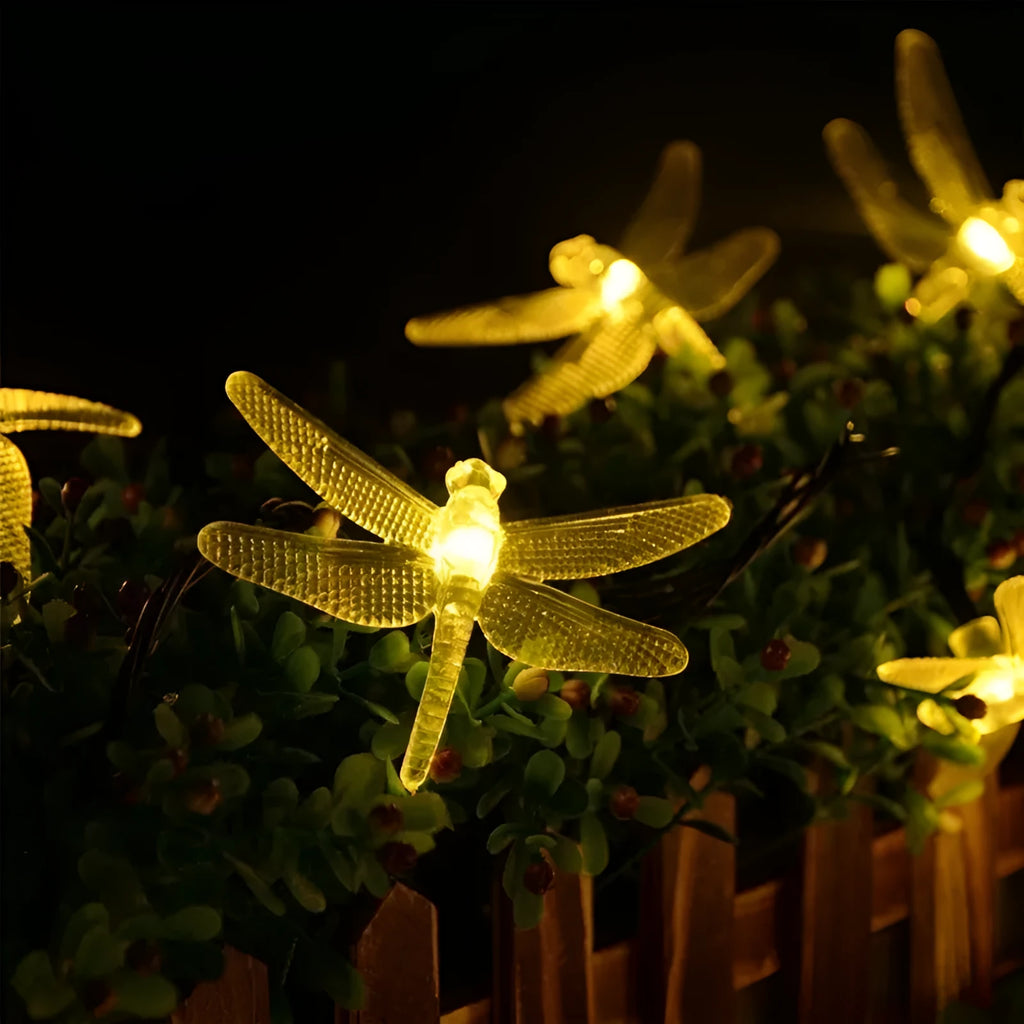 Outdoor solar LED string light with 30 warm white bulbs on a 5-metre cable, solar panel with spike, IP65 waterproof