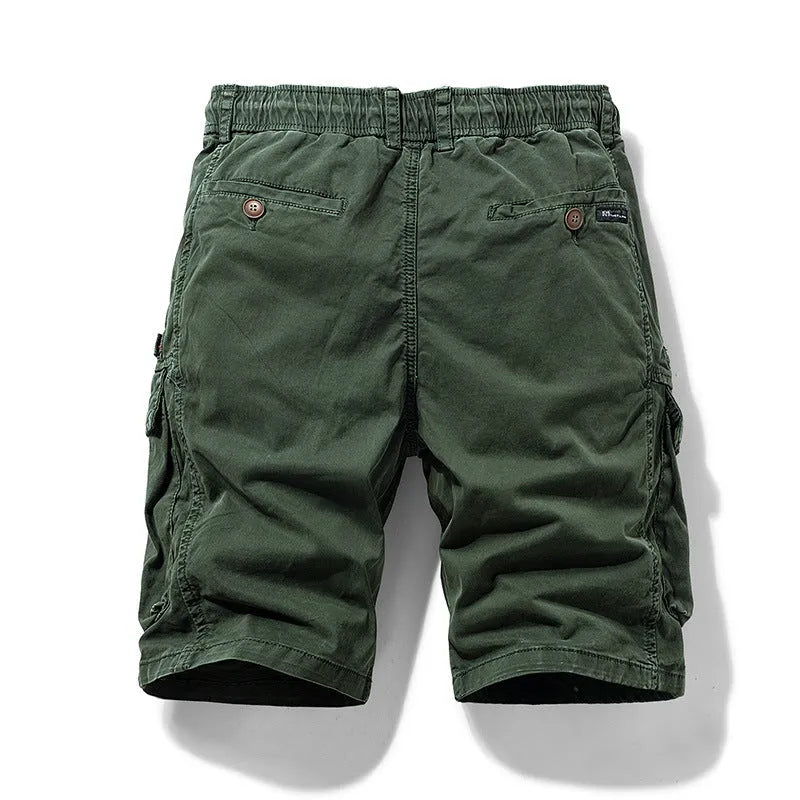 Men's cotton shorts with multiple pockets and zipper in army green colour