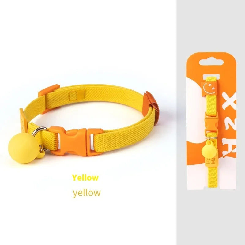 Solid colour elastic polyester dog collar for small breeds, shown in various colours on a white background.