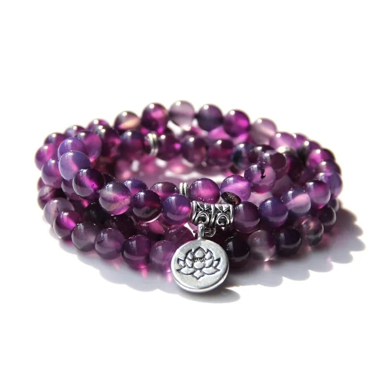 Women's vintage natural stone bracelet with a geometric lotus design in multiple colours.