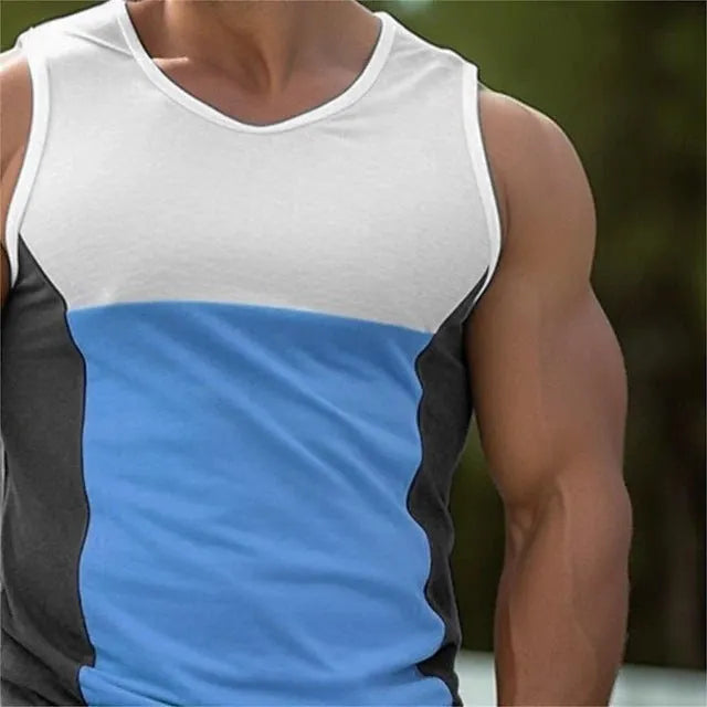 Men's contrast colour sports vest in blue, yellow or orange with European and American sizing