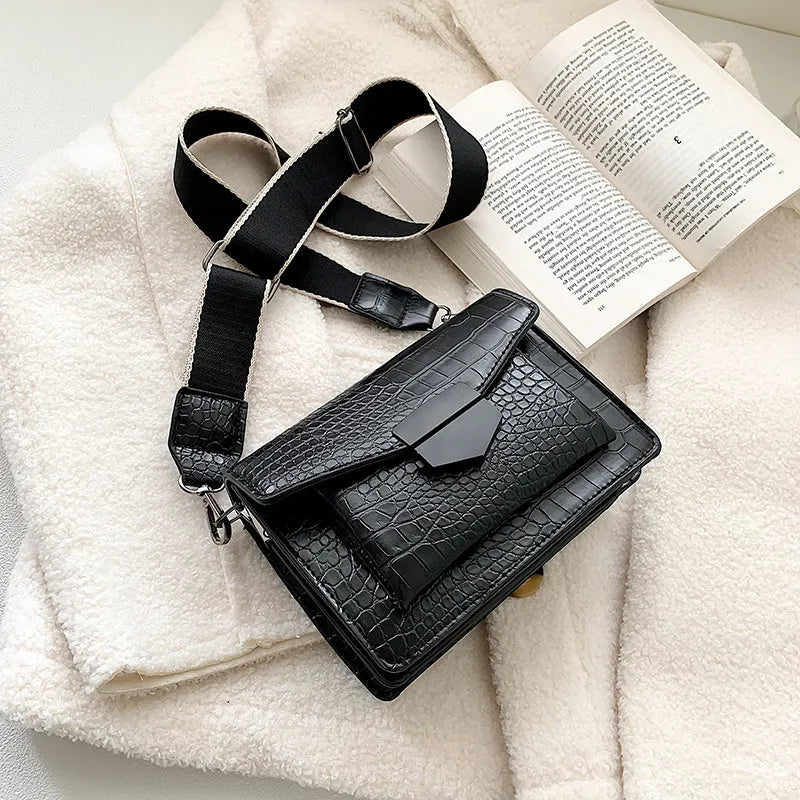 Vintage PU leather crossbody bag showing black, dark brown, khaki and red colour options