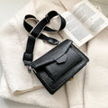 Vintage PU leather crossbody bag showing black, dark brown, khaki and red colour options