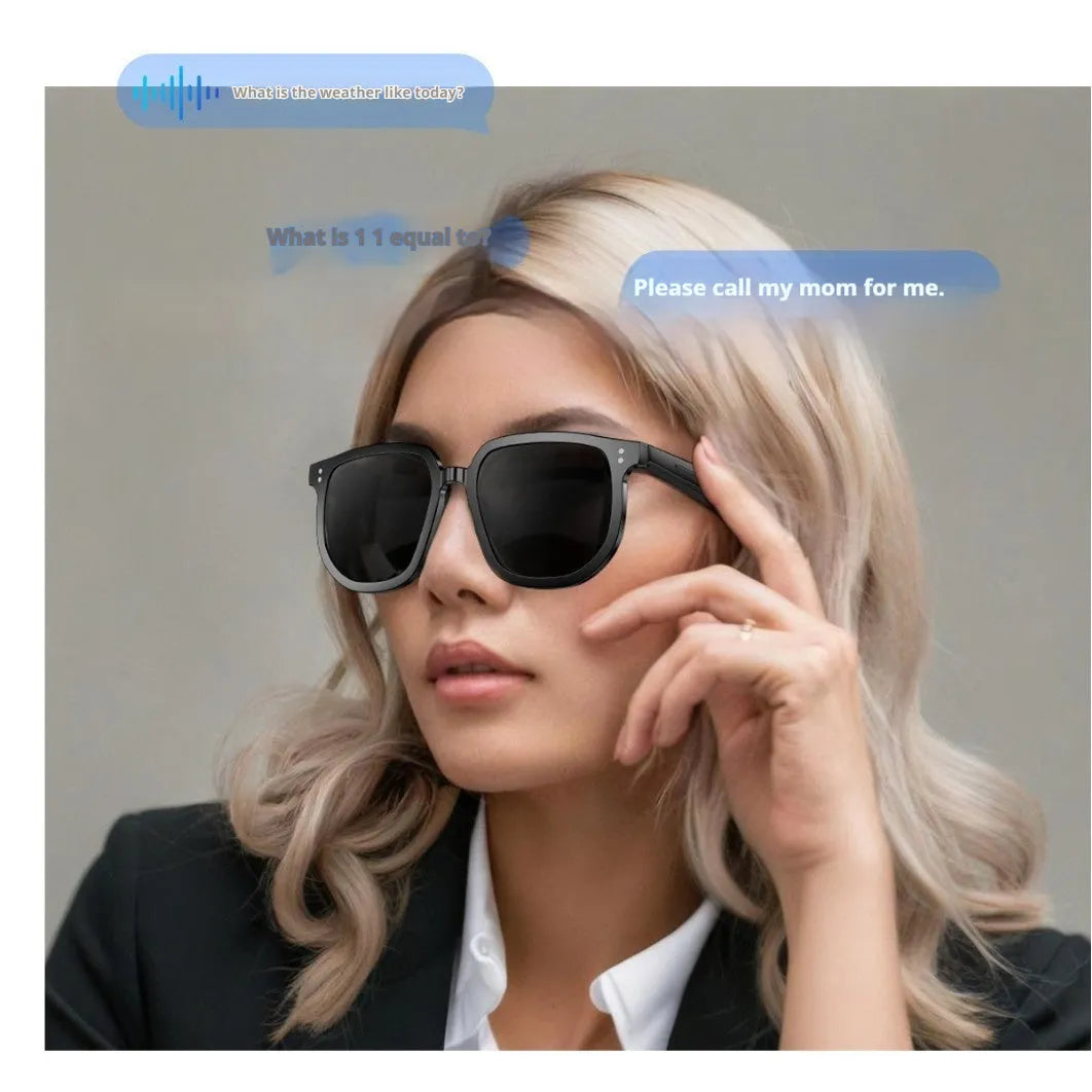 Black Bluetooth smart sunglasses with touch controls for wireless calls and audio.