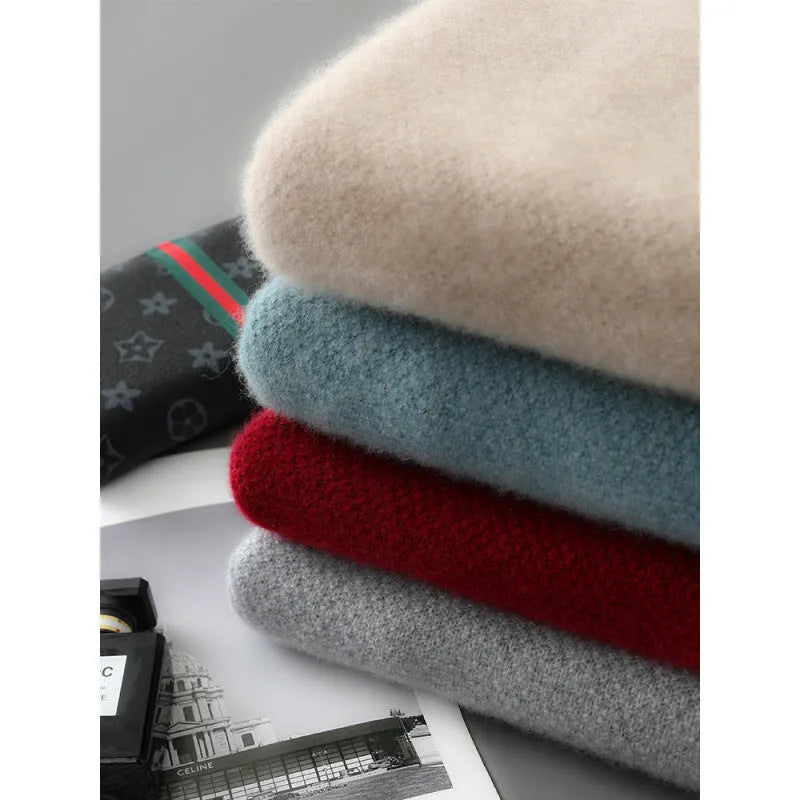 Sheep wool half-height zip knitted sweater in slim fit with round neck