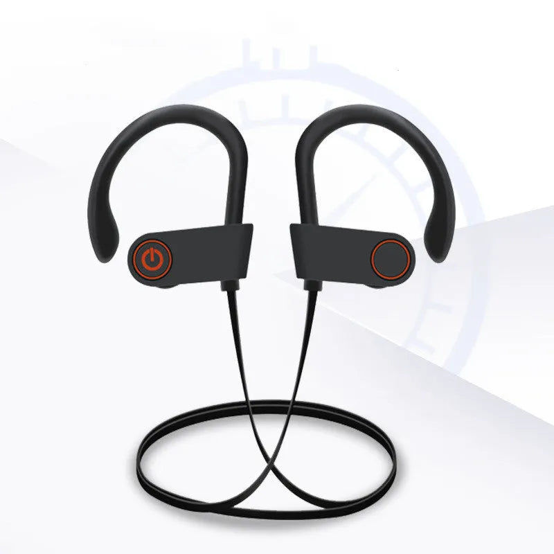 U8 noise reduction Bluetooth 5.0 sports headset in black with 52cm cord and charging box