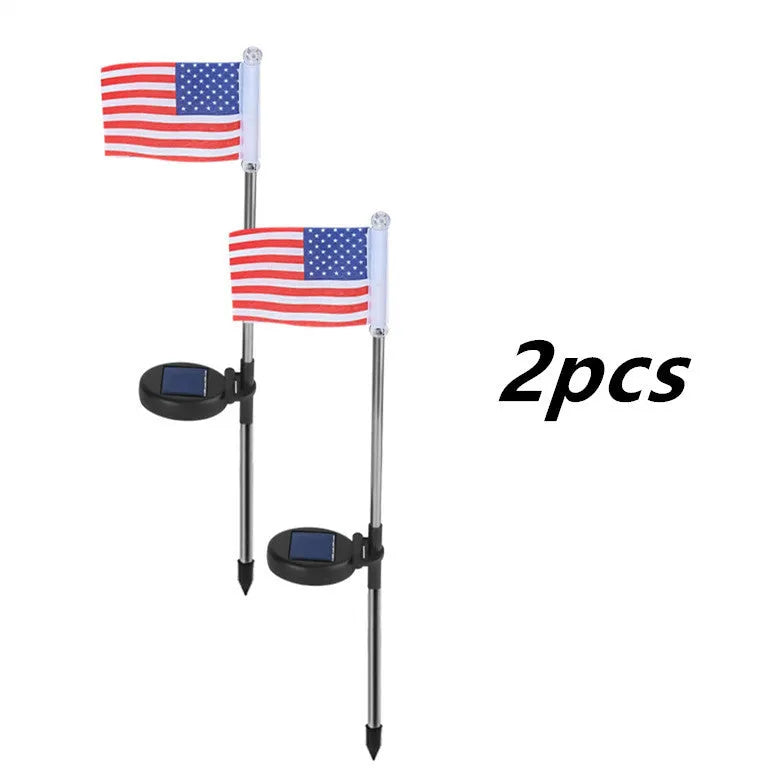 Solar garden flag light with American flag design on stainless steel pole