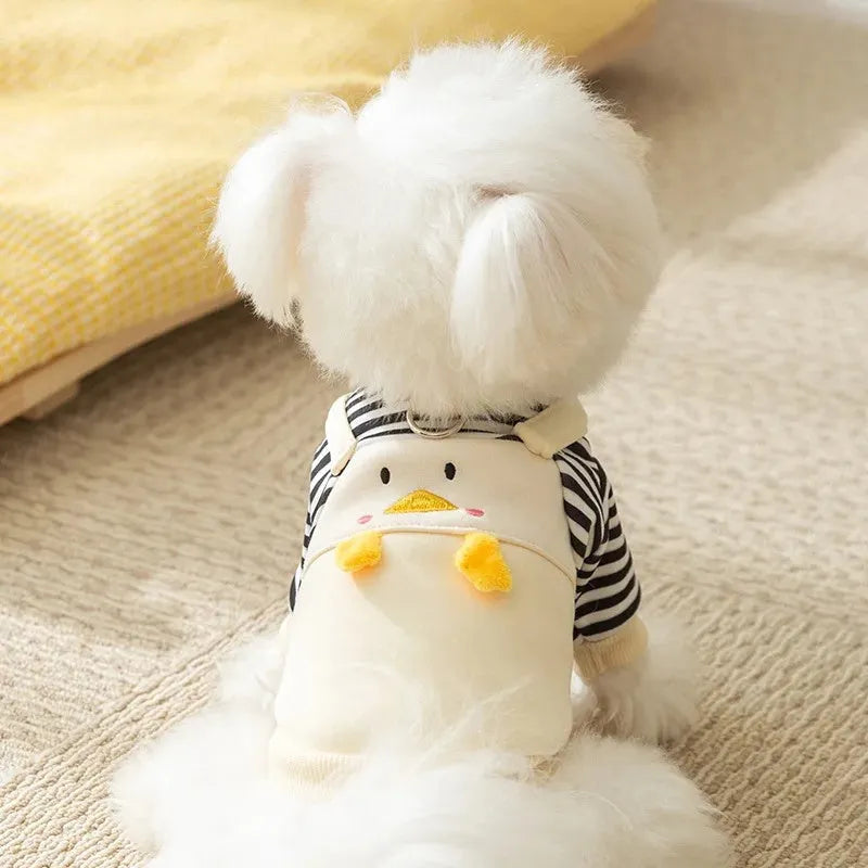 Korean style pet sweatshirt with duck design on small dog, autumn winter clothing