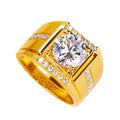 Men's geometric diamond zircon ring with adjustable open mouth design in rose gold finish