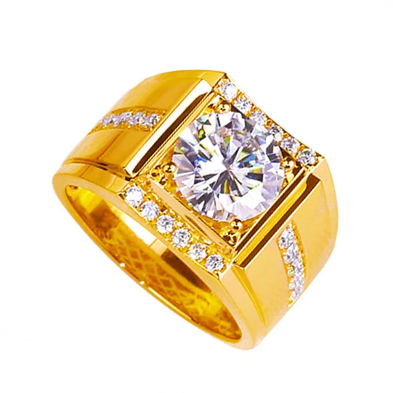 Men's geometric diamond zircon ring with adjustable open mouth design in rose gold finish