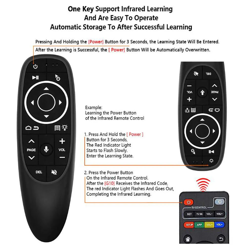 G10 G10S intelligent voice remote control with silicone buttons and plastic shell.