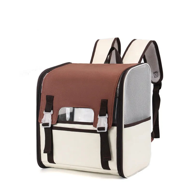 Cat out backpack in breathable nylon, folding pet carrier in solid colour for cats up to 6.5kg