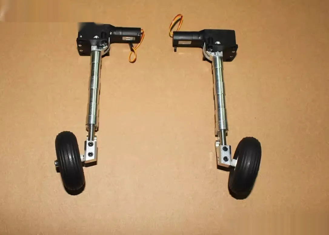 Alloy retractable drone landing gear with shock-absorbing damping system and three wheel size options