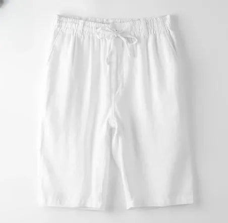 Men's linen casual loose beach shorts in summer colours, straight cut, sizes S to 2XL