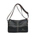 Women's casual stitched genuine leather shoulder bag in cylindrical shape, available in black, brown, green, and white