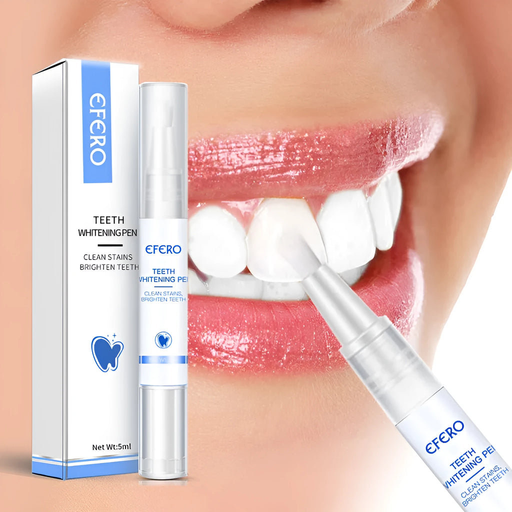 Teeth whitening pen with brush head and 5ml essence, 12.3cm length, for removing plaque and stains