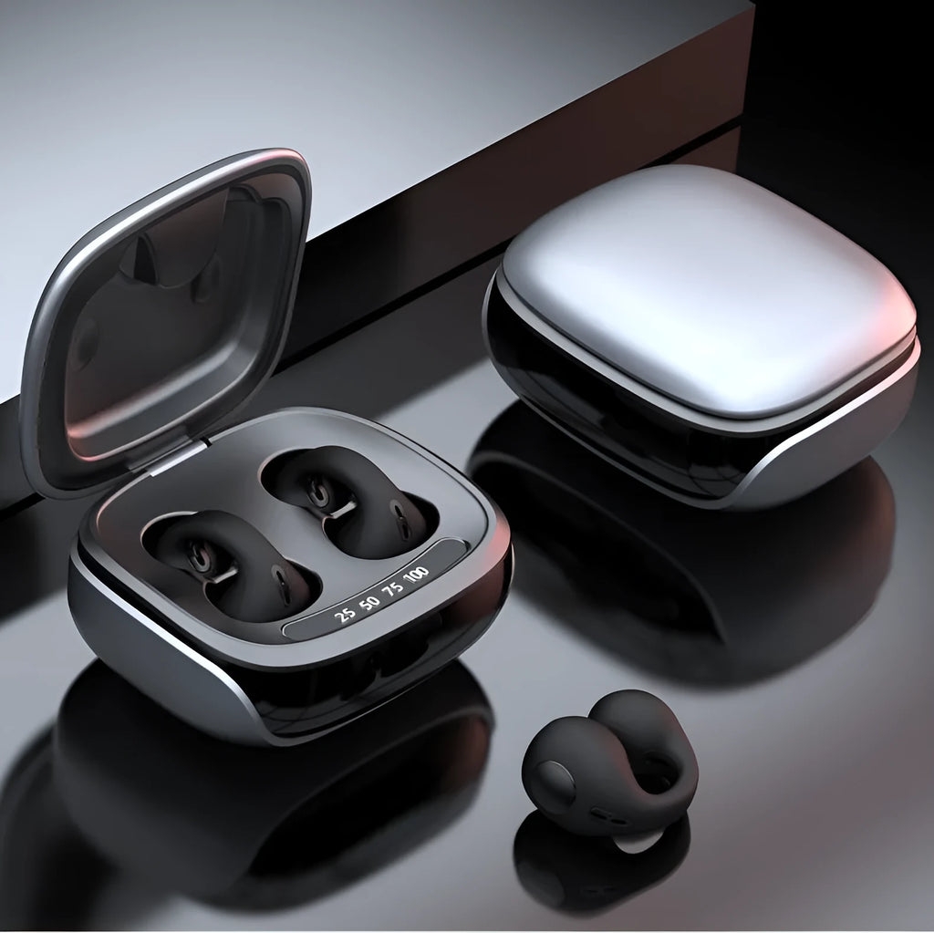JX80 clip sports Bluetooth headset in black with gas conduction non in-ear design and digital display