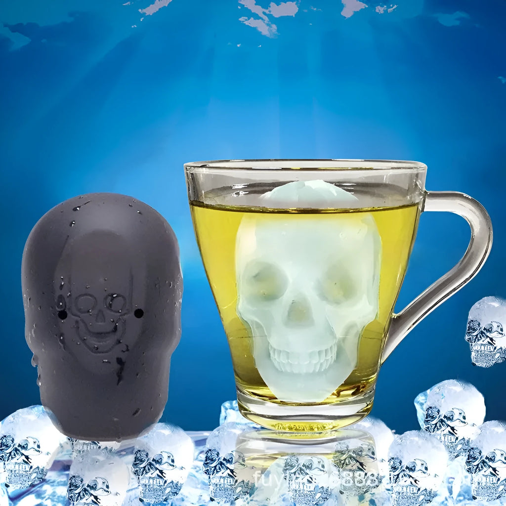 3D silicone Halloween skull ice cube tray showing detailed cavities.
