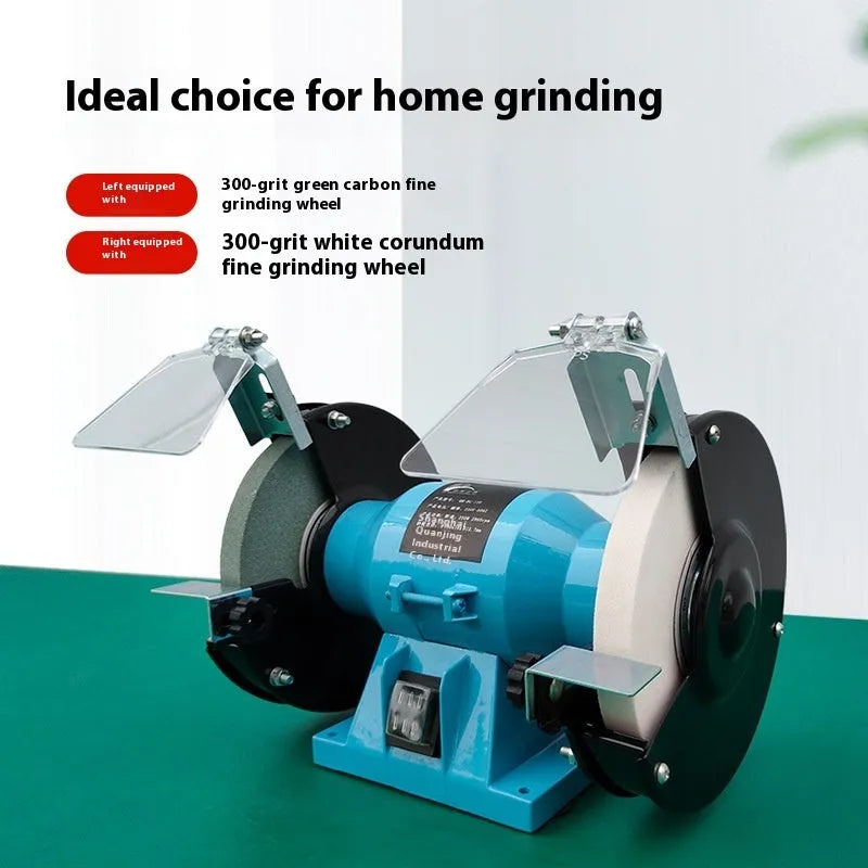 A 5-inch metal desktop polishing machine or bench grinder for sharpening knives.