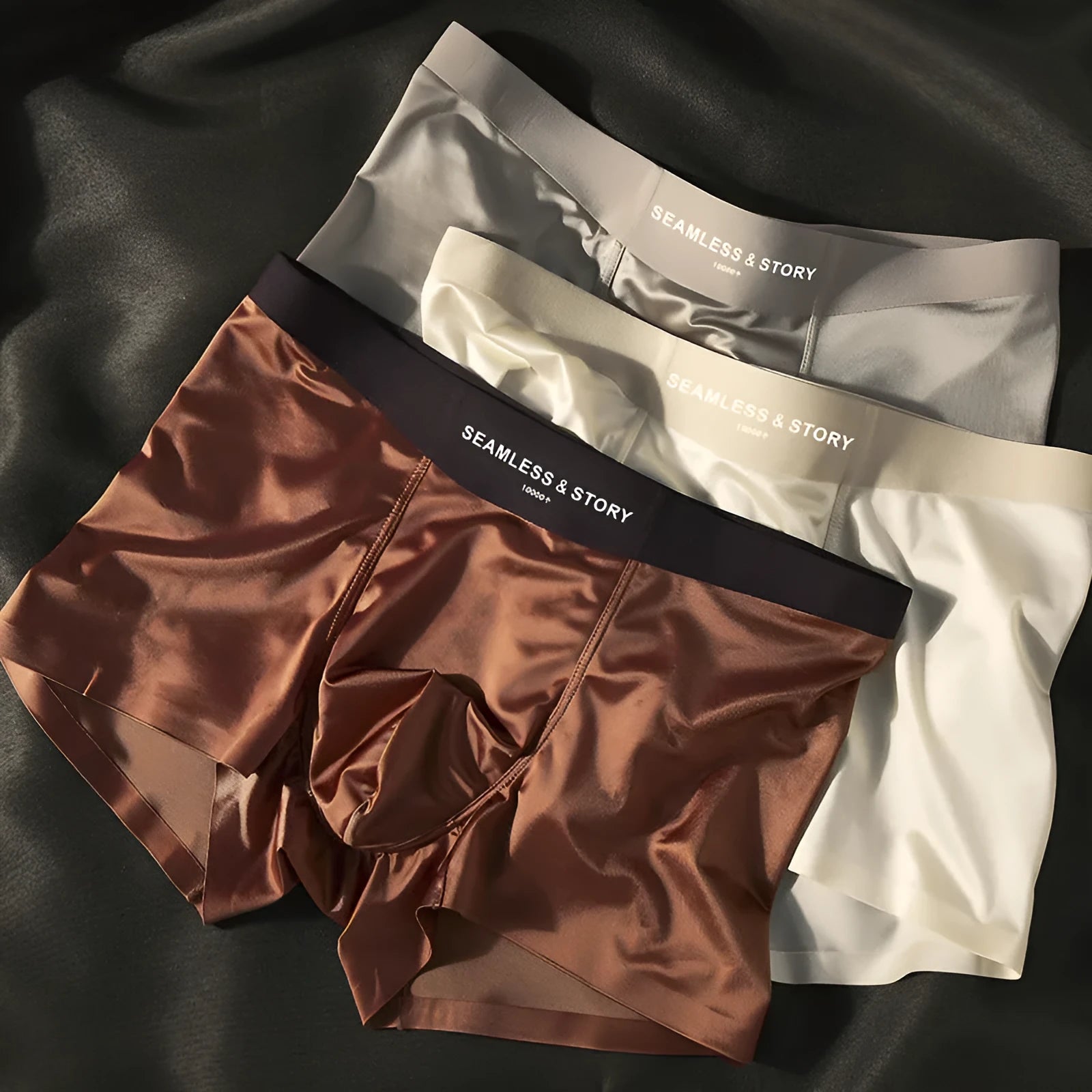 Men's ice silk underwear set in blue colour showing mid waist design and smooth satin fabric