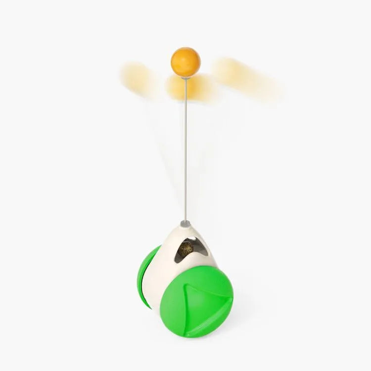 Cat rotating windmill toy with suction base on floor, two transparent bins, luminous ball, teeth grinding function, blue yellow green colour