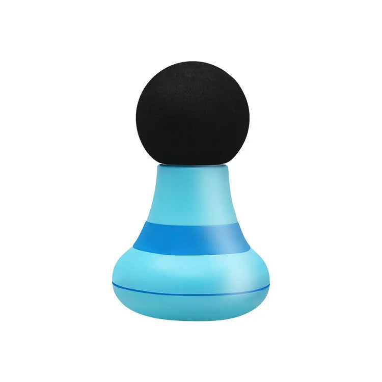 Mini pocket electric fascia massage gun in blue with cushioning head for deep muscle relief