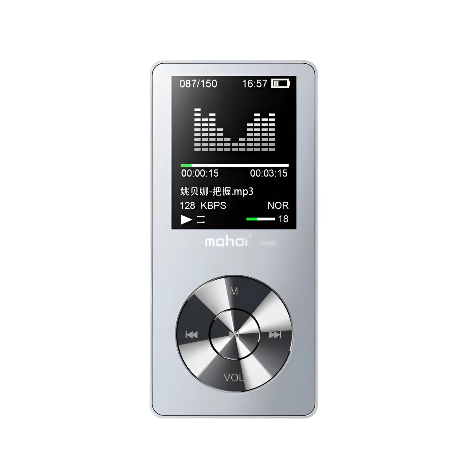 Gold, silver, and black all-metal portable MP3 player with a 1.8-inch screen.