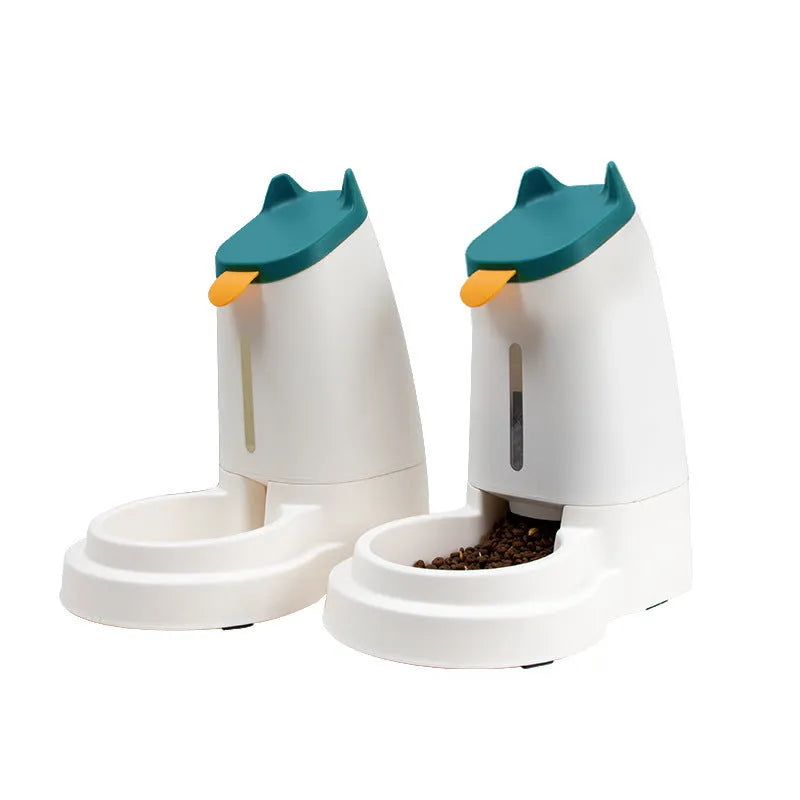 Large capacity plastic automatic pet feeder with water dispenser in grey black for cats and dogs home use