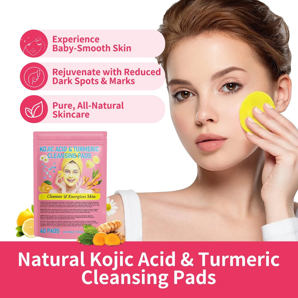 Yellow compressed turmeric cleansing pad with kojic acid, made of sponge material, for facial cleansing
