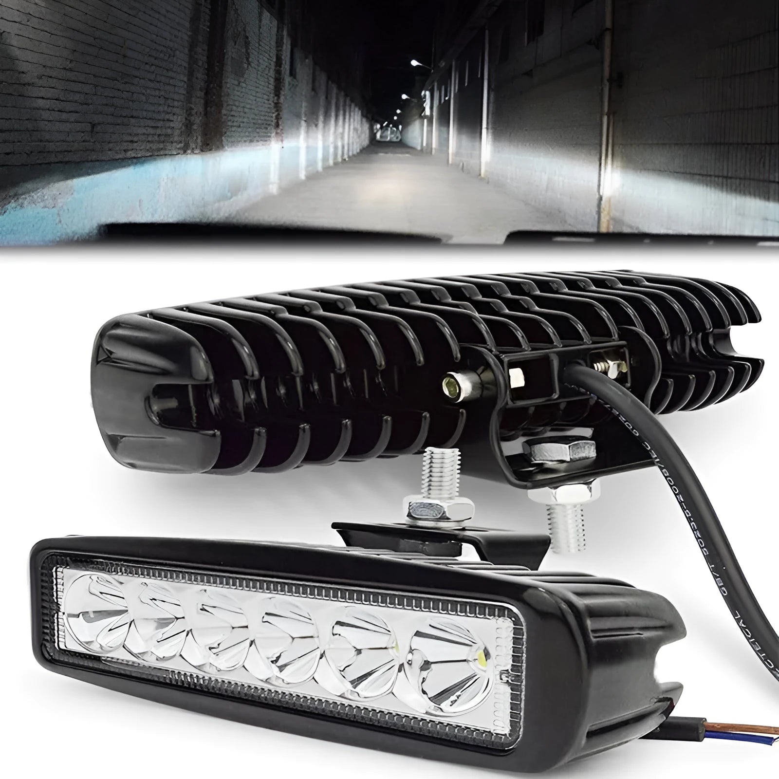 Black die-cast aluminium car auxiliary LED spotlight with bracket mount for 12V-24V systems