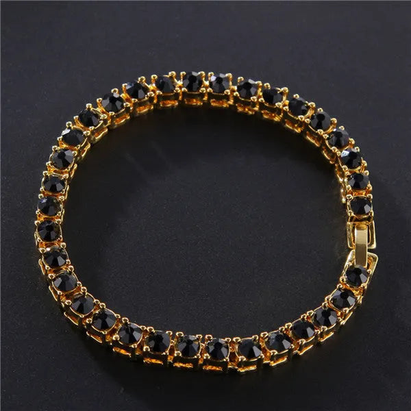 Men's hip hop bracelet with single row rhinestones, tennis charm design in alloy with zirconia elements