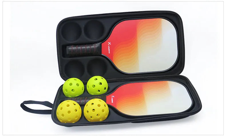 Black EVA pickleball storage bag with shoulder strap, showing dimensions of 45cm by 25cm by 8cm.